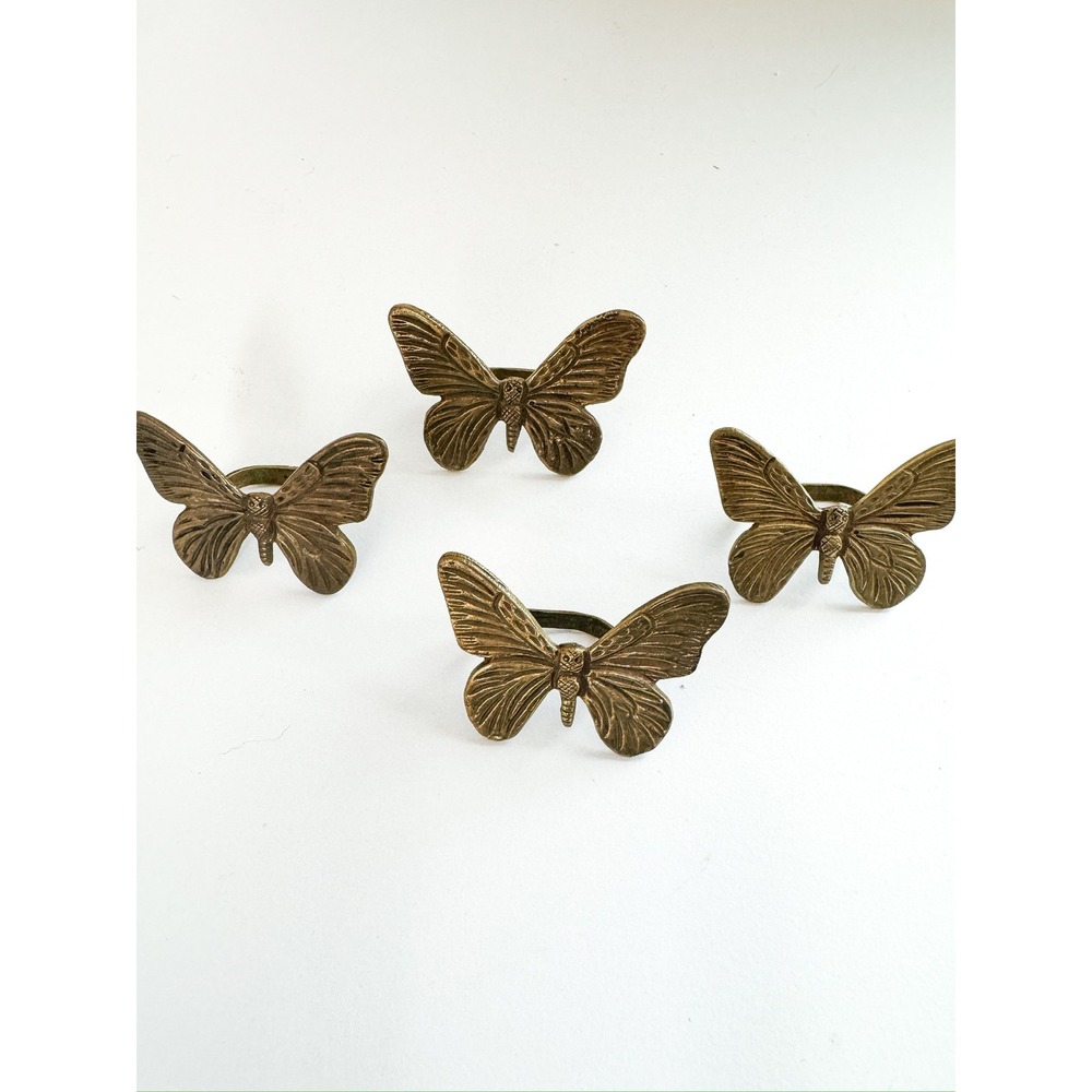 Set of 4 Solid Brass Butterfly Napkin Rings‎ Made in India Vintage Table Decor